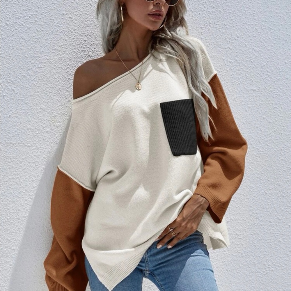 Color block sweater plus pocket